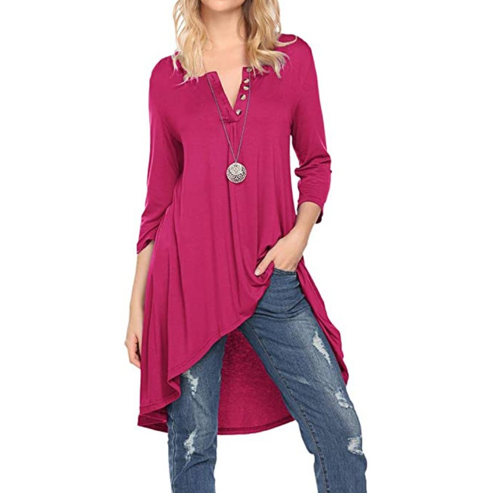 Half Sleeve High-Low Loose Fit Casual SHIRT DRESS